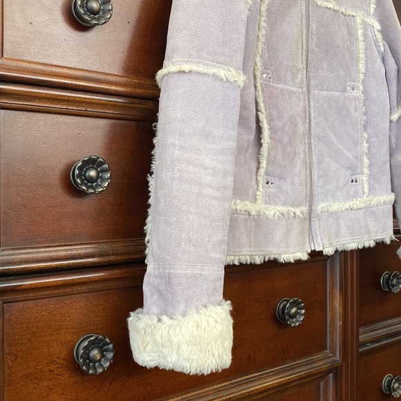 Wilsons Leather Maxima Suede Lavender Faux Fur Trim Lining Jacket 90s Y2K Size S - Picture 5 of 16